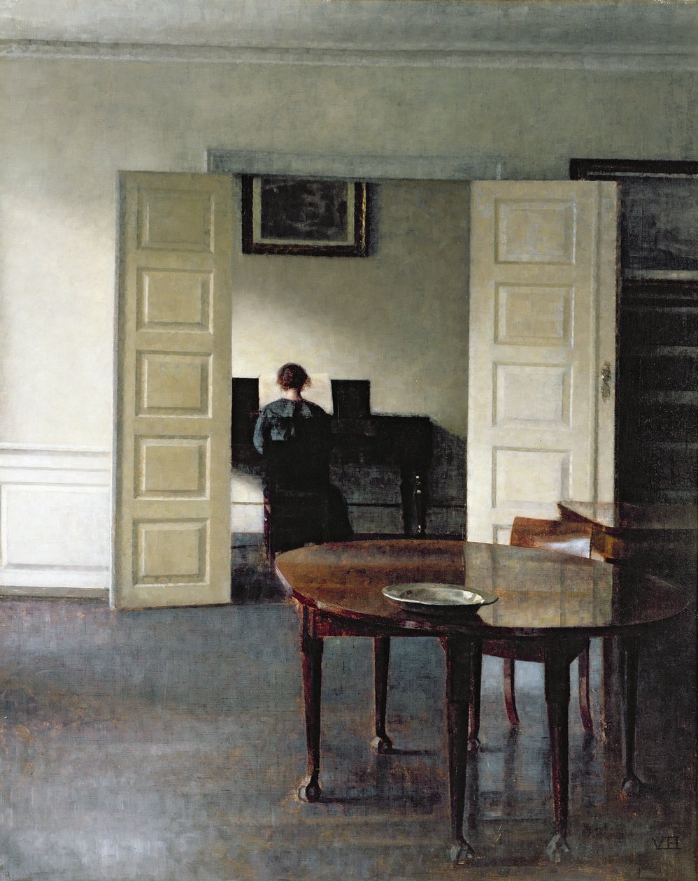 Piyano Çalan Kadınla Bir İç Mekan, 1910 by Vilhelm Hammershoi