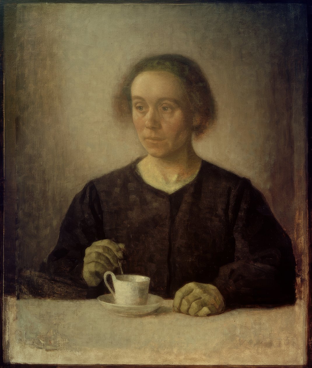 Çay fincanı ile sanatçının karısı by Vilhelm Hammershoi
