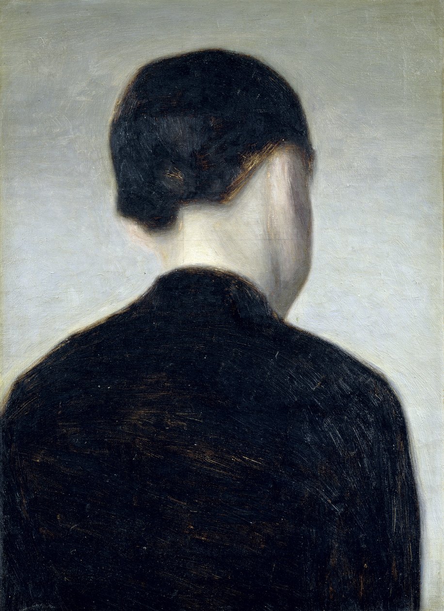 Oturan Figür, Arkadan Görünüş (Anna Hammershoi) 1884 (tuval üzerine yağlı boya serilmiş) by Vilhelm Hammershoi