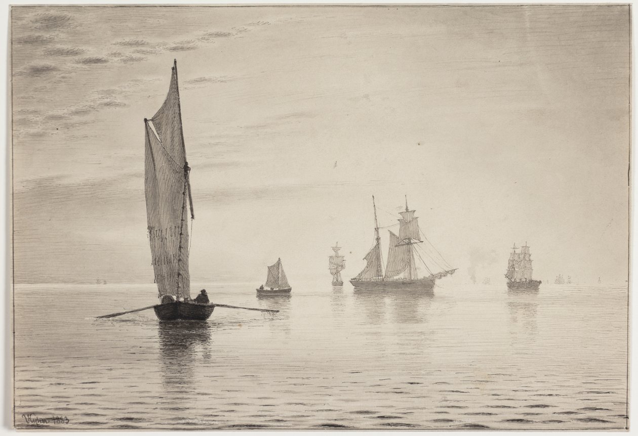 Gölde sakin havalarda gemiler by Vilhelm Kyhn