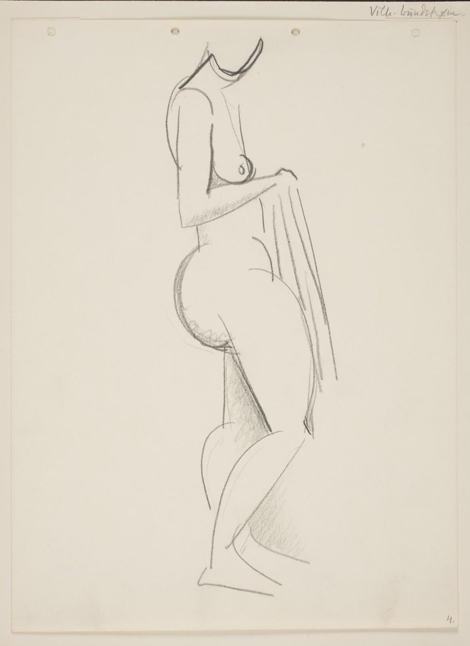 Ayakta çıplak kadın, profil sağda, elinde perdelik by Vilhelm Lundstrøm