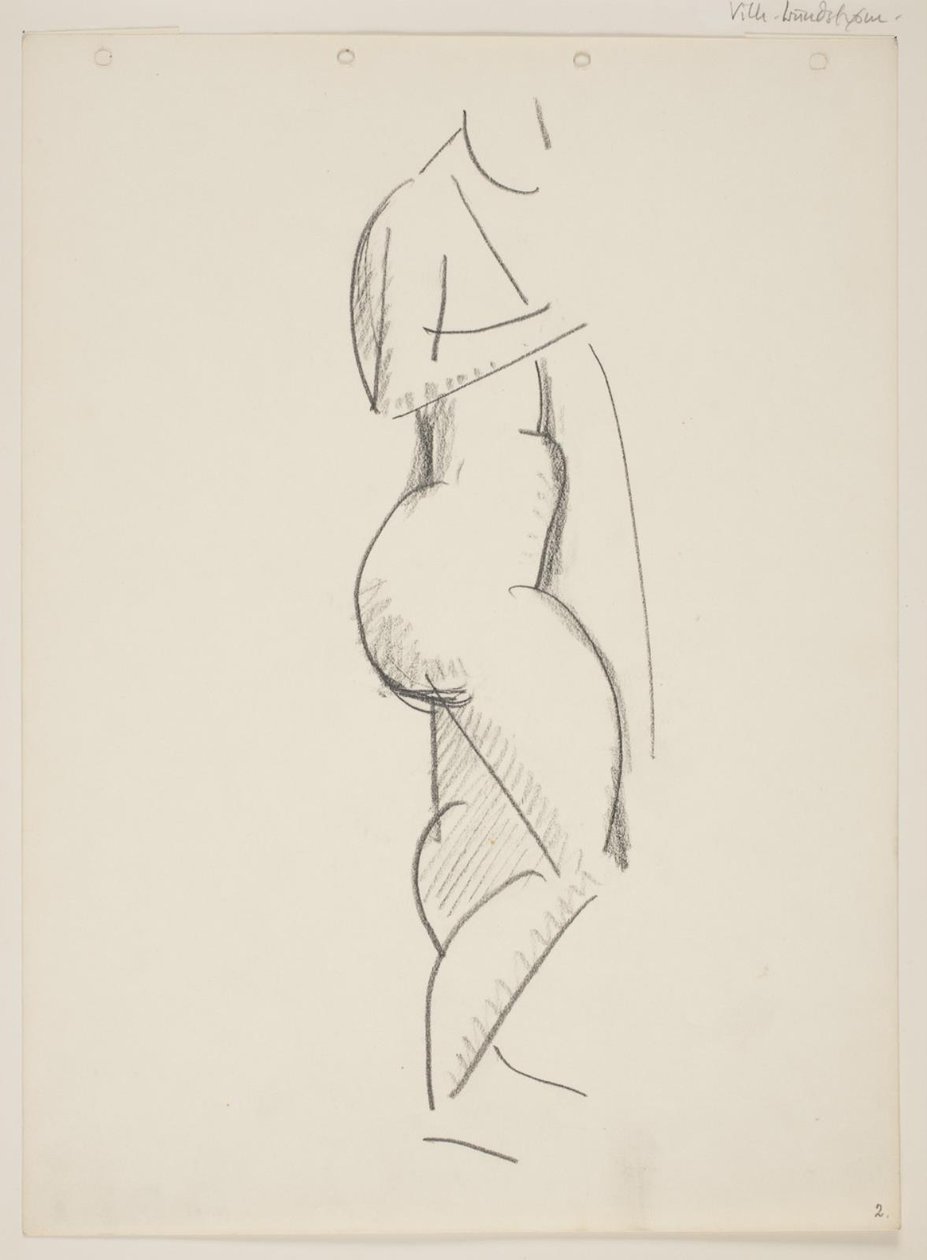 Ayakta çıplak kadın, profil sağda, elinde perdelik by Vilhelm Lundstrøm