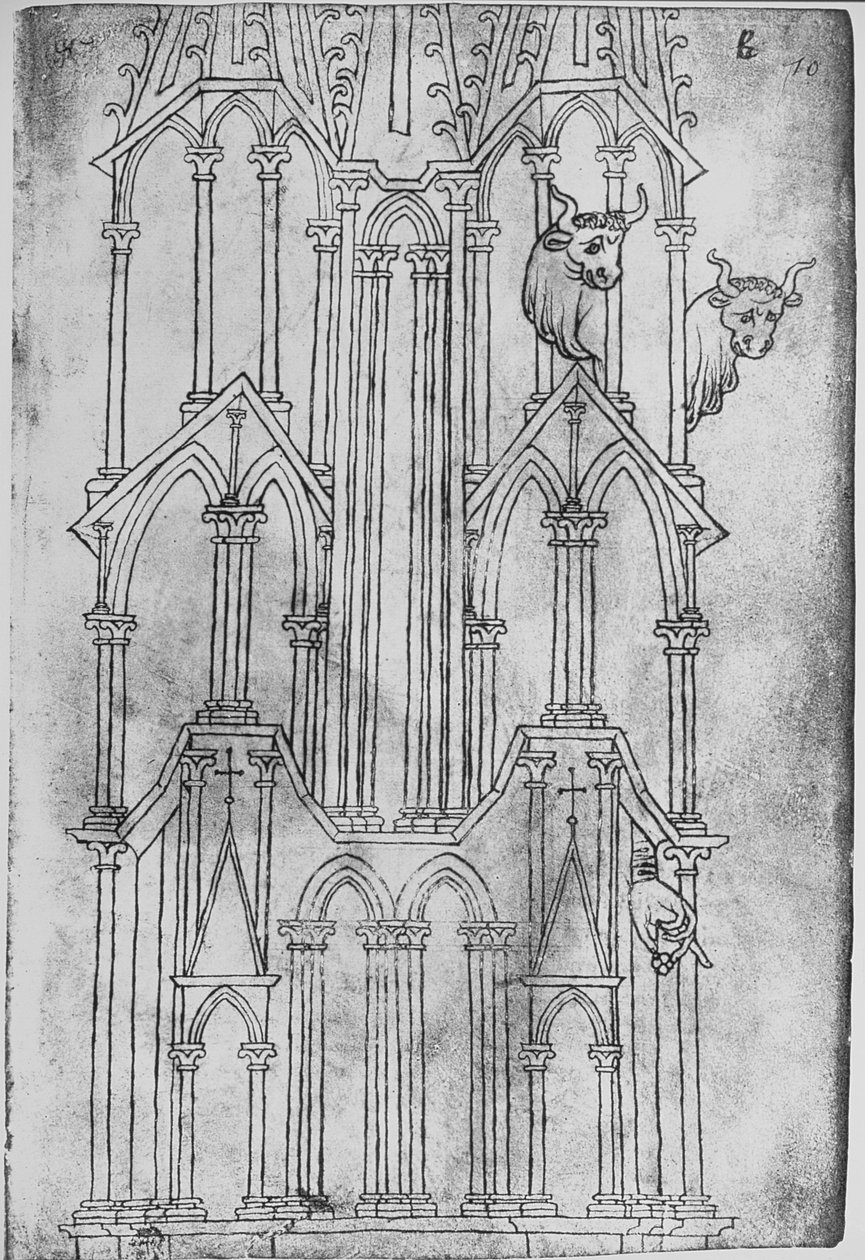 Laon Katedrali kulesinin yüksekliği (kağıt üzerine kalem ve mürekkep) by Villard de Honnecourt