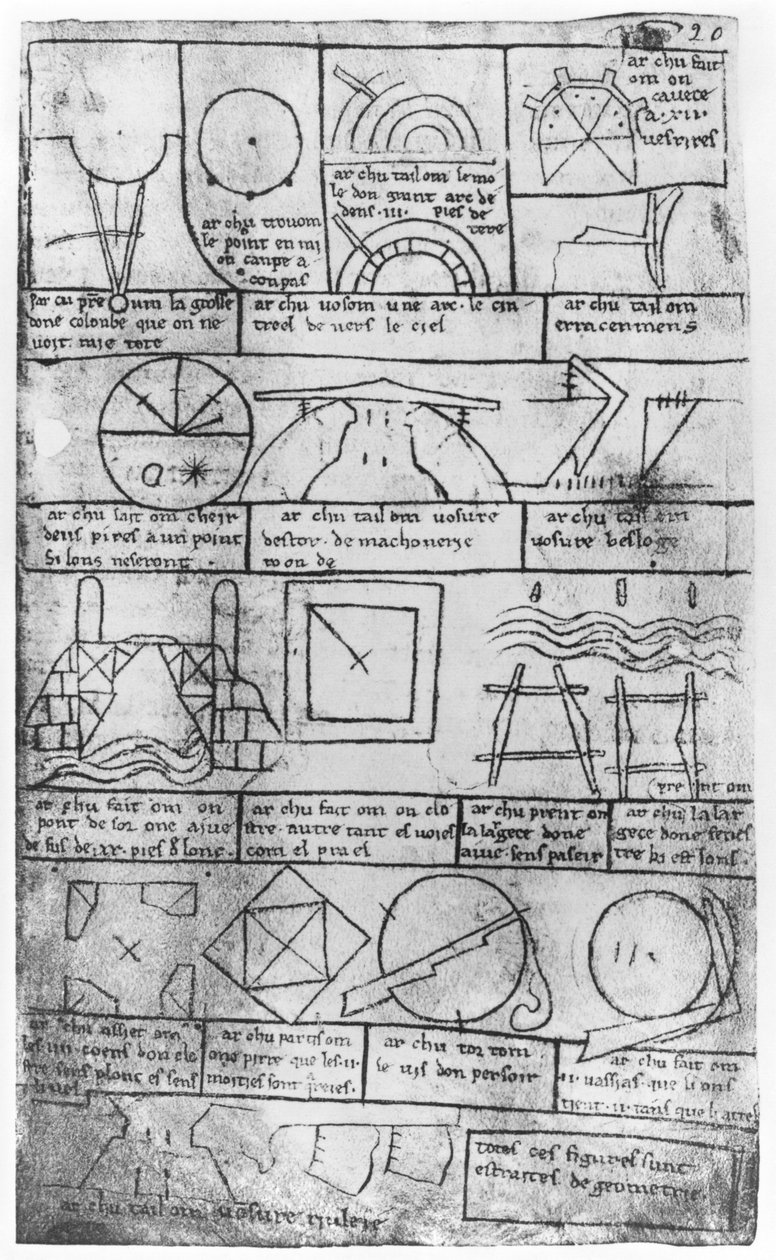 Ms Fr 19023 fol.20'nin tıpkıbasım kopyası Binaların inşası için geometrik şekiller by Villard de Honnecourt