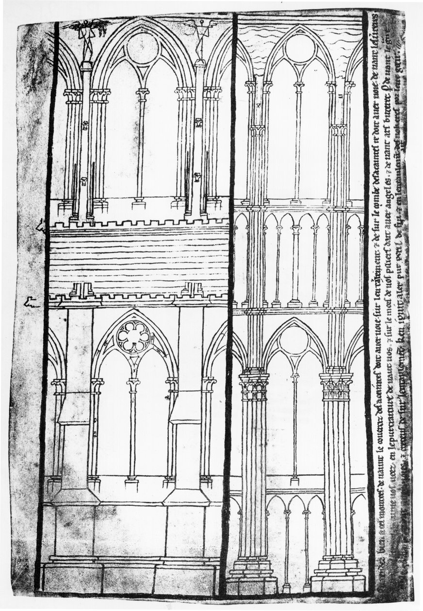 Ms Fr 19093 fol.31v Reims Katedrali Yan Duvarlarının Dış ve İç Yüksekliği'nin tıpkıbasım kopyası by Villard de Honnecourt