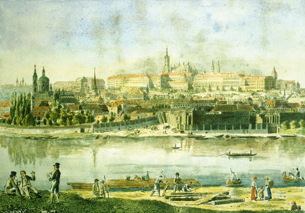 Prag Kalesi ve Küçük Mahallenin Bir Parçası, 1825 (renkli gravür) by Vincenc Morstadt