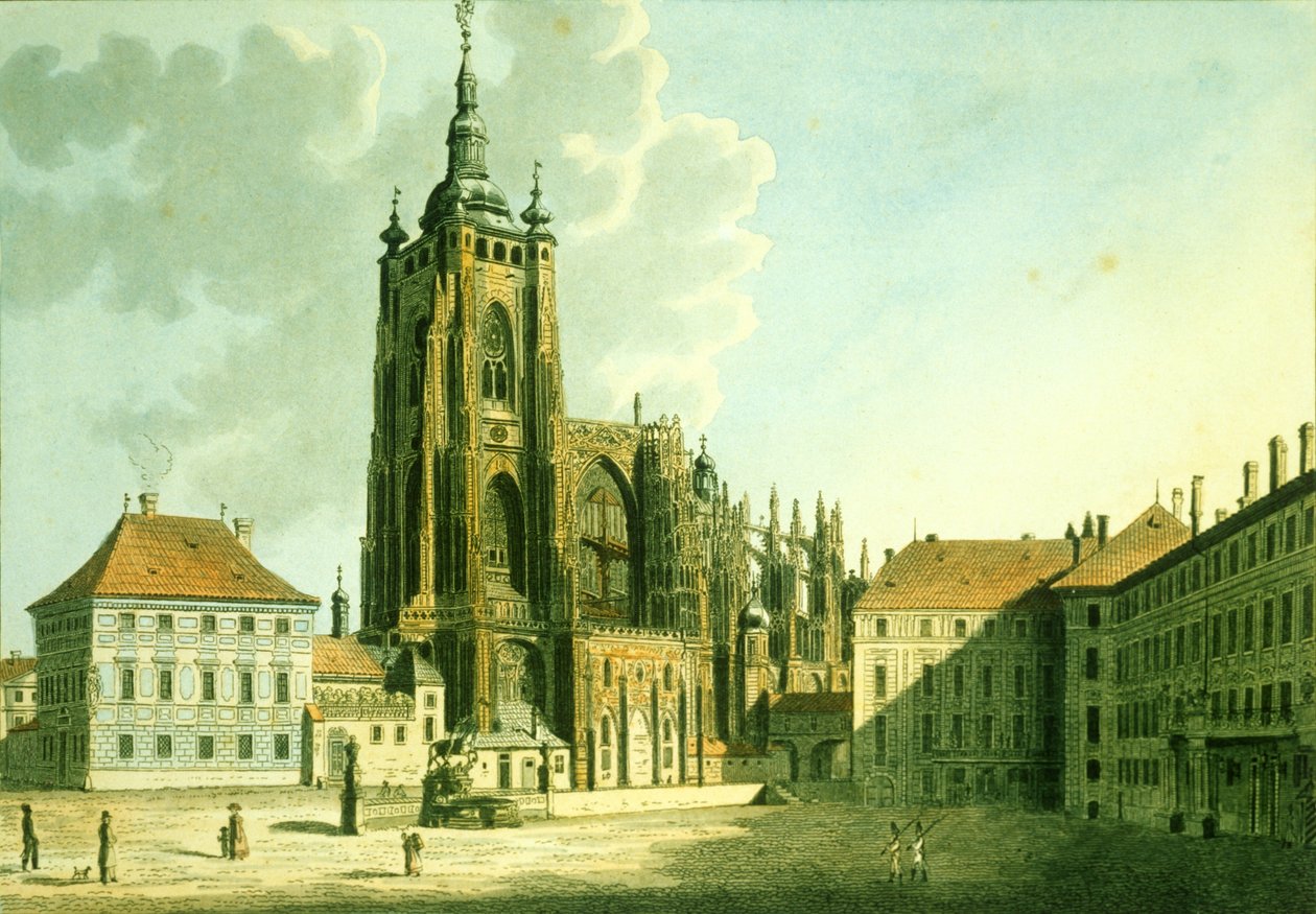 Doğudan Aziz Vitus Katedrali, 1825 (aquatint ile gravür) by Vincenc Morstadt
