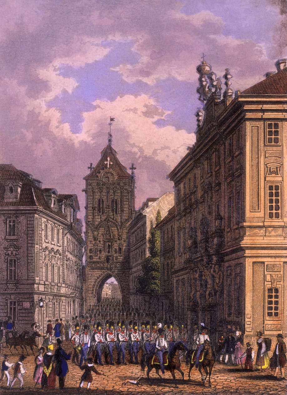 Celetná Caddesi, 1847 (renkli çelik gravür) by Vincenc and Geissler, F. Morstadt
