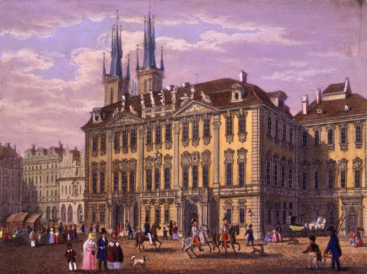 Goltz-Kinsky (Kinský) Sarayı, Prag, 1847 (renkli çelik gravür) by Vincenc and Geissler, F. Morstadt