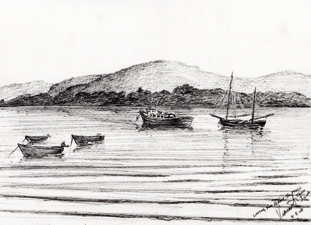 Iona açıklarında tekneler, 2007, (kağıt üzerine mürekkep) by Vincent Alexander Booth