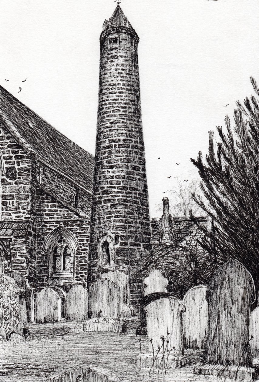 Brechin Round Tower İskoçya, 2007, (kağıt üzerine mürekkep) by Vincent Alexander Booth
