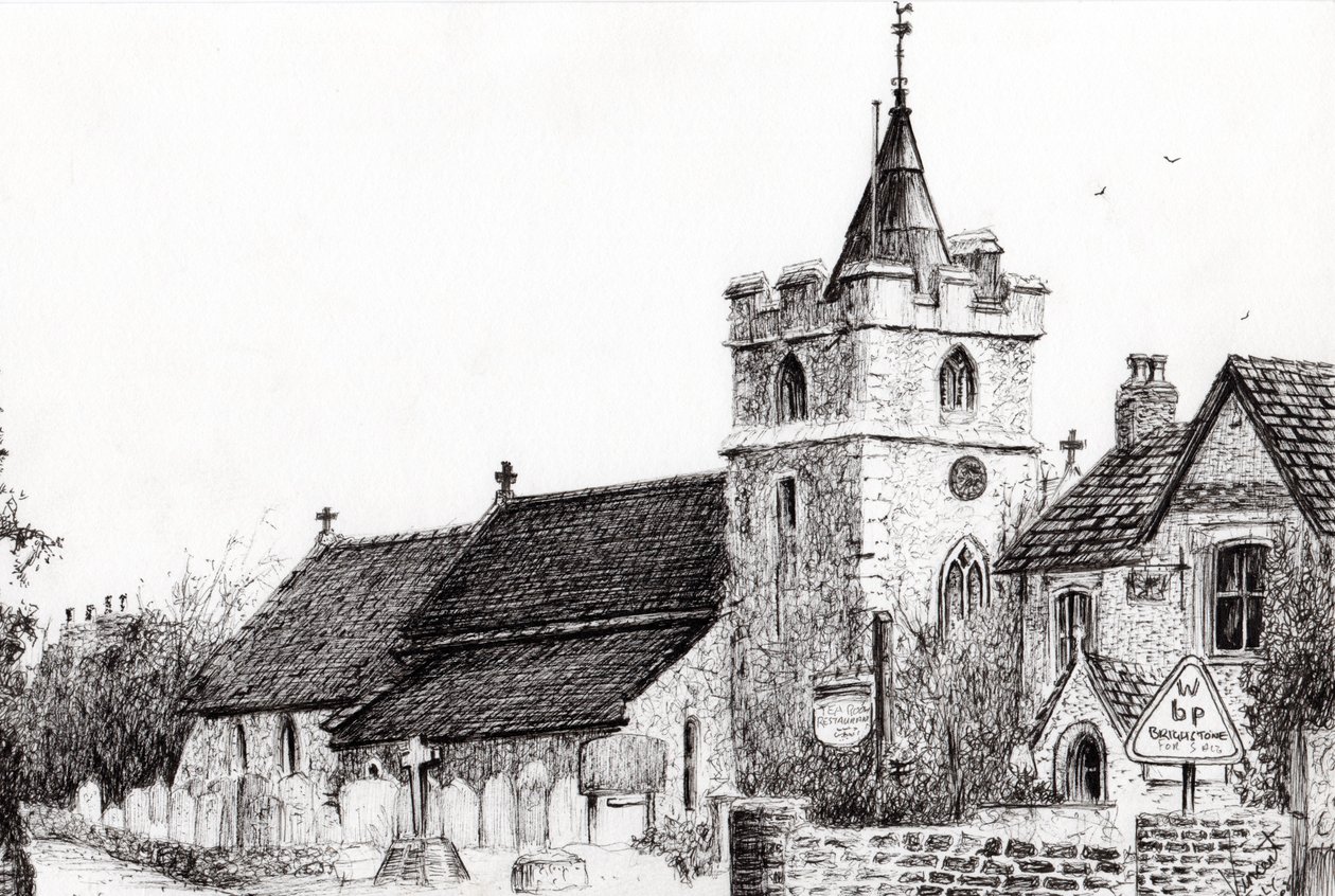 Brighstone Church I.O.W., 2008, (kağıt üzerine mürekkep) by Vincent Alexander Booth