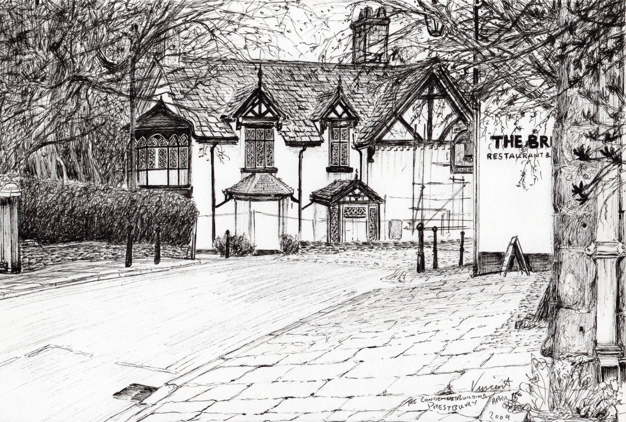 İdam edilen bina Prestbury, 2009, (kağıt üzerine mürekkep) by Vincent Alexander Booth