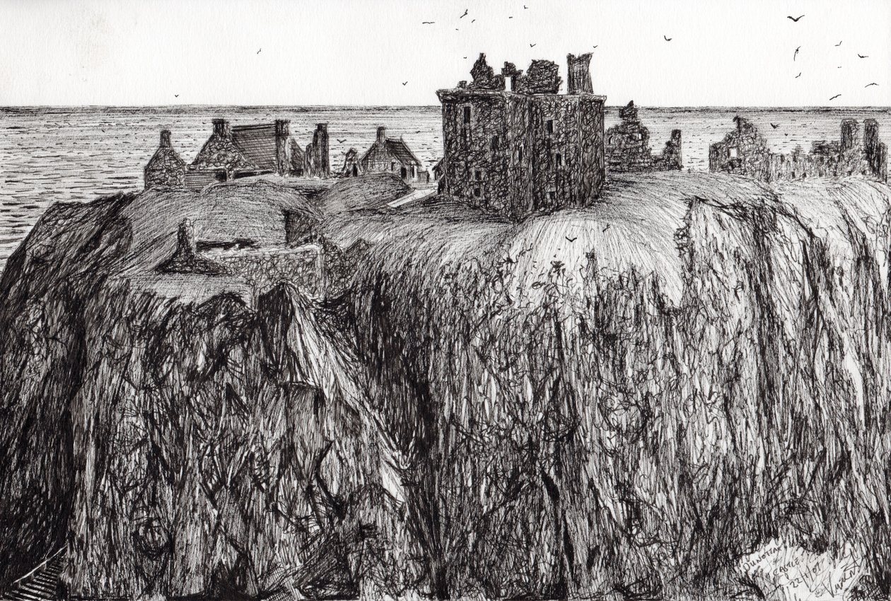 Dunnottar Kalesi, 2007, (kağıt üzerine mürekkep) by Vincent Alexander Booth