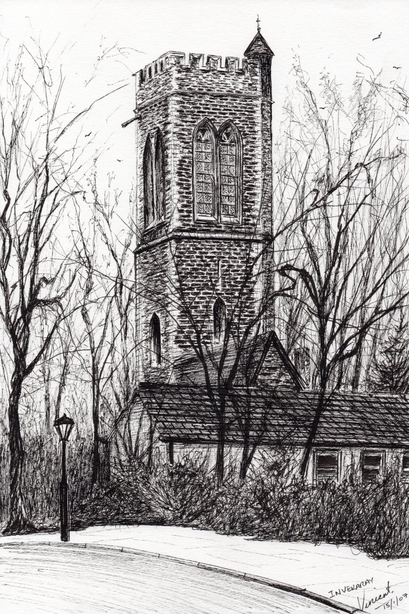 Inveraray İskoçya, 2007, (kağıt üzerine mürekkep) by Vincent Alexander Booth