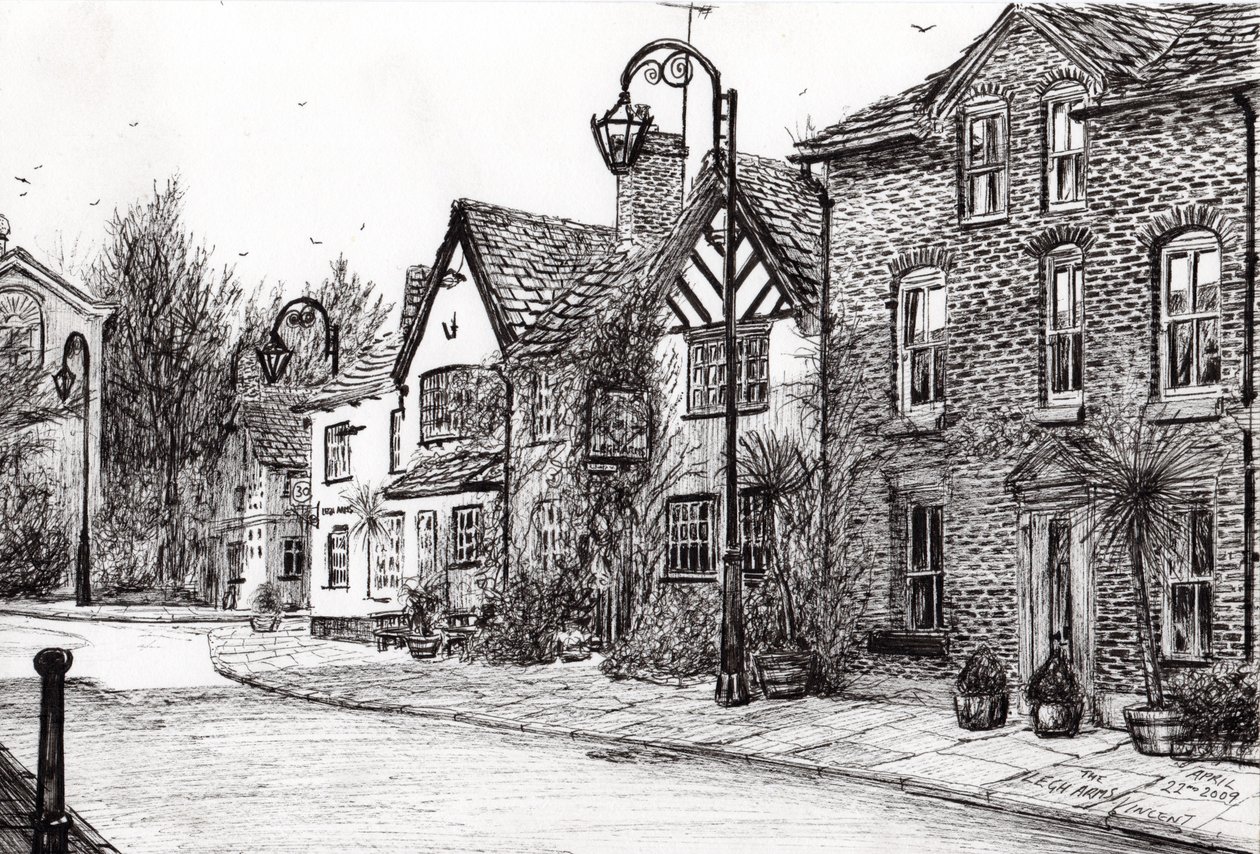 Legh Arms Prestbury, 2009, (kağıt üzerine mürekkep) by Vincent Alexander Booth