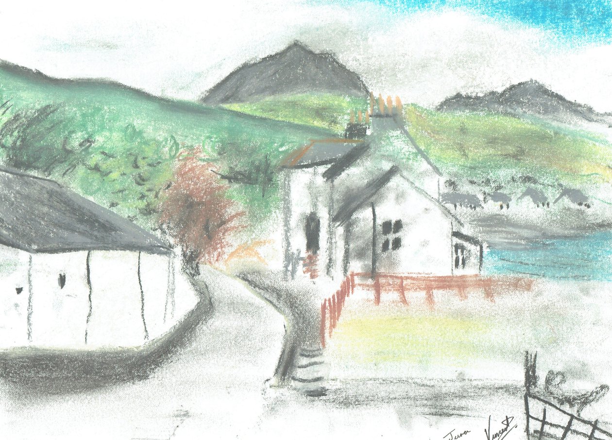 Main street Jura, 2005, (pastels on paper) by Vincent Alexander Booth