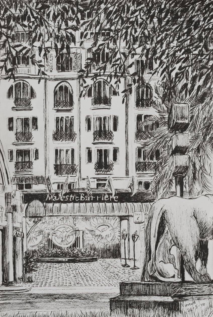 Görkemli Cannes Film Festivali Fashion TV girişi, 2014, (kağıt üzerine mürekkep) by Vincent Alexander Booth