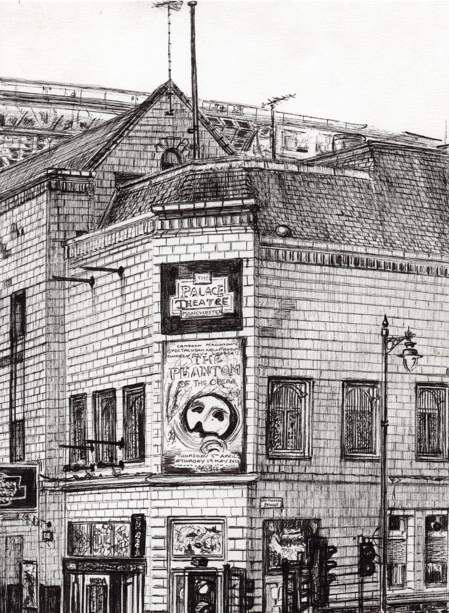 Palace Theatre Manchester, 2013, (kağıt üzerine mürekkep) by Vincent Alexander Booth