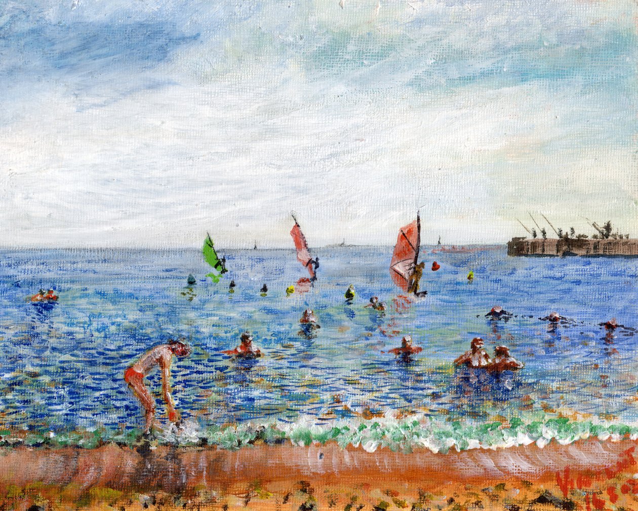 Poblenou Beach Barcelona, 2002, (tuval üzerine akrilik) by Vincent Alexander Booth