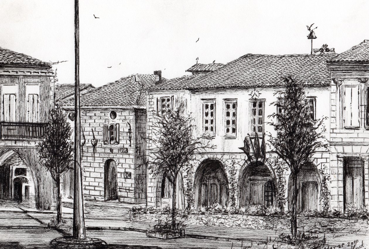 Sauveterre Town Fransa, 2010, (kağıt üzerine mürekkep) by Vincent Alexander Booth
