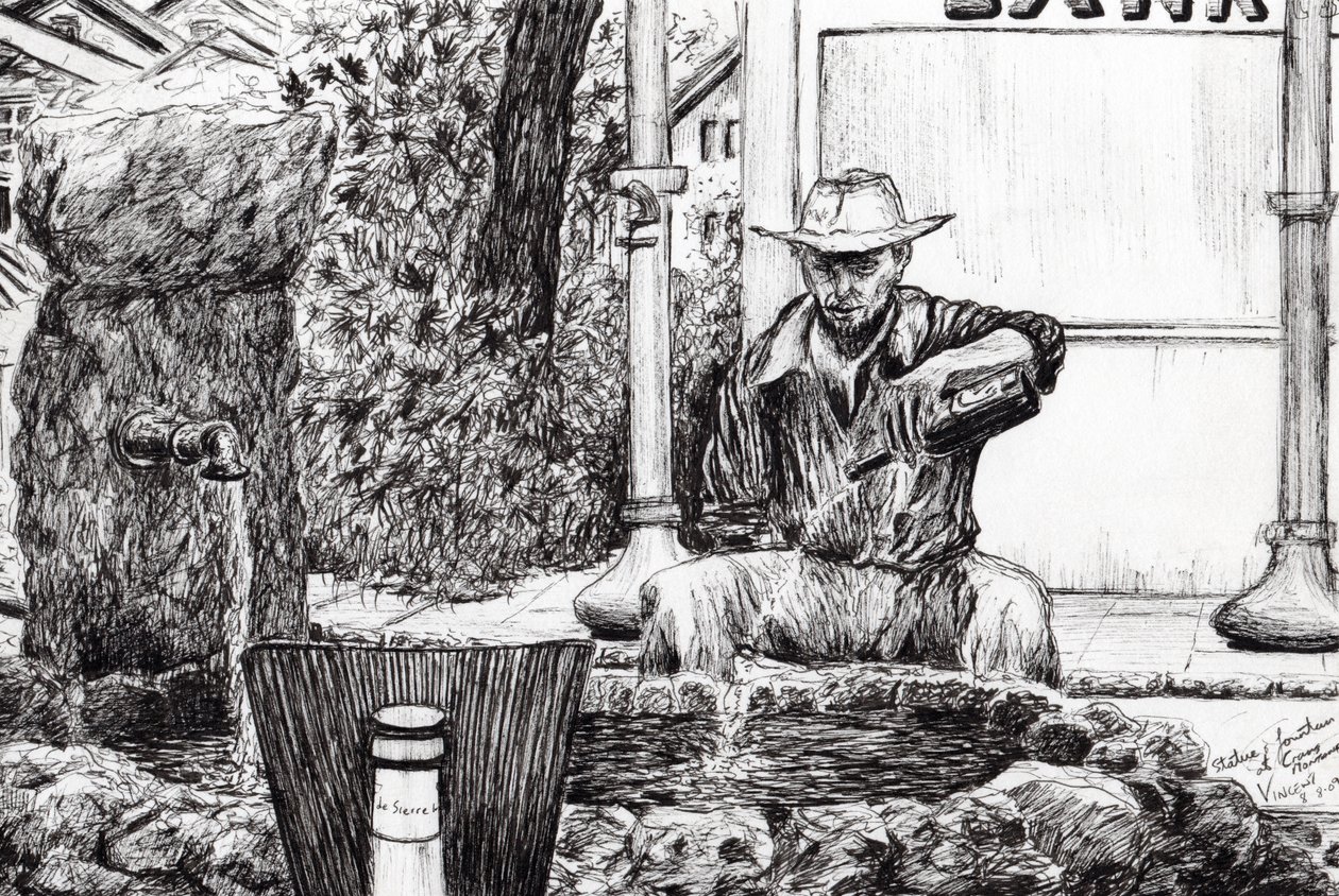 Heykel çeşmesi Crans-Montana İsviçre, 2009, (kağıt üzerine mürekkep) by Vincent Alexander Booth