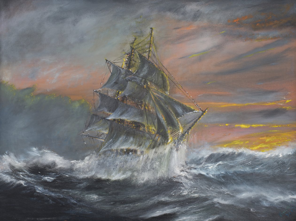 2 Aralık 1910, 2007, Şafakta Şiddetli Fırtınada Terra Nova, (Tuval Üzerine Yağlıboya) by Vincent Alexander Booth