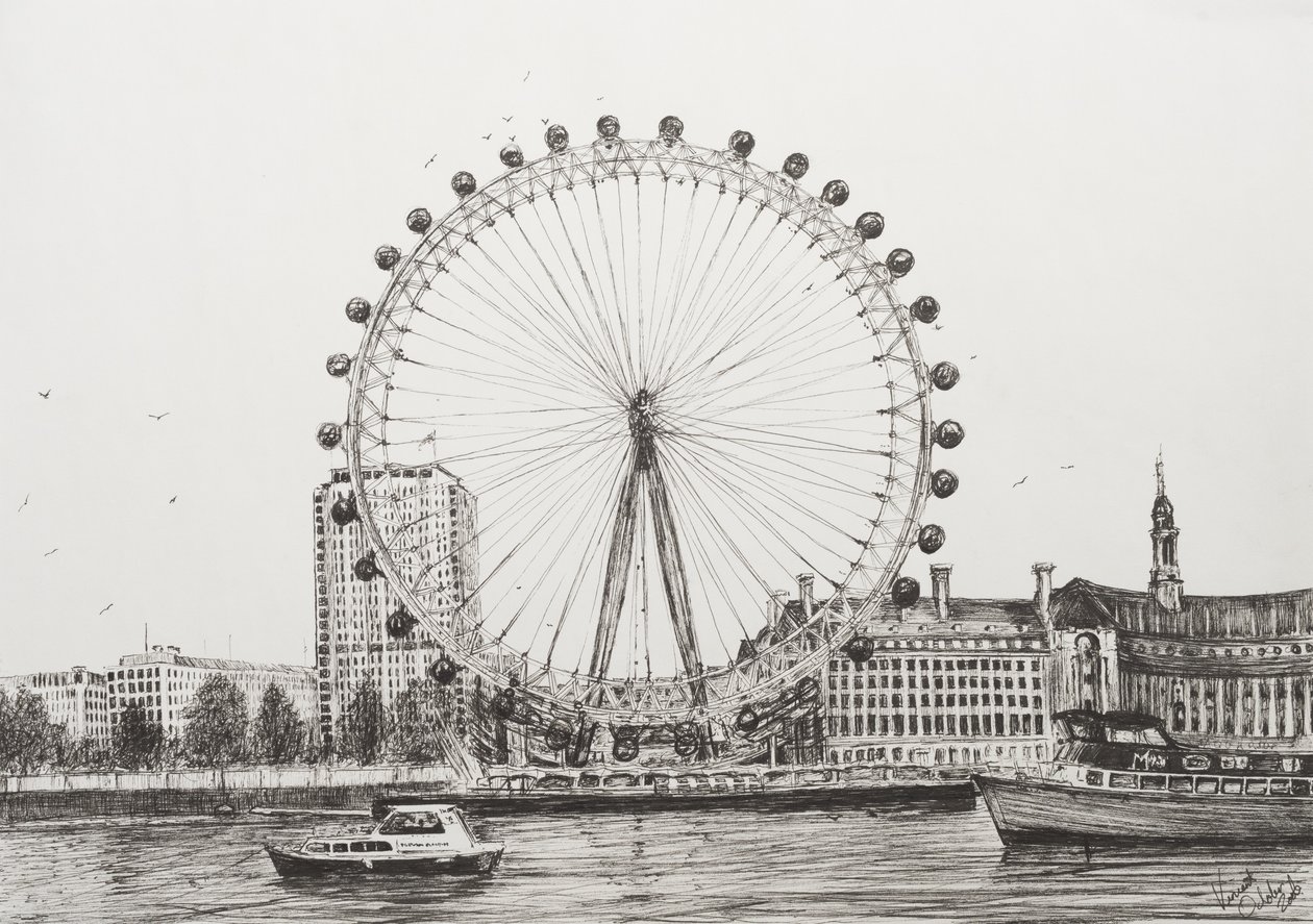 London Eye, 2006, (Kağıt Üzerine Mürekkep) by Vincent Alexander Booth