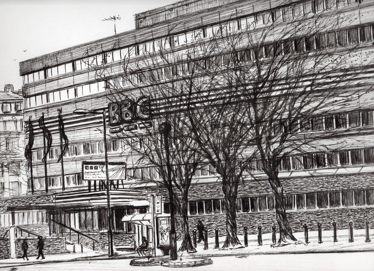 The Old BBC Oxford Road Manchester, 2011, (kağıt üzerine mürekkep) by Vincent Alexander Booth