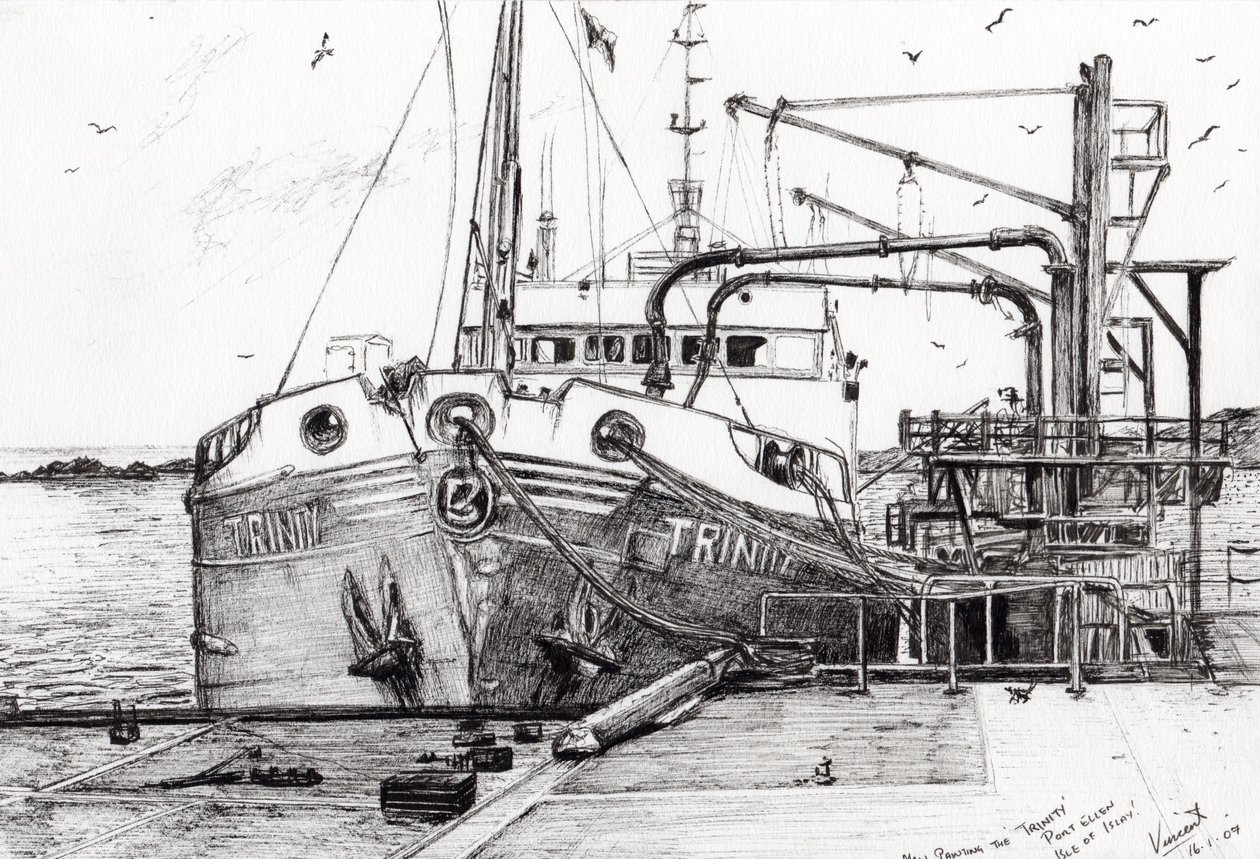 Trinity limanı Ellen Isle of Islay, 2007, (kağıt üzerine mürekkep) by Vincent Alexander Booth