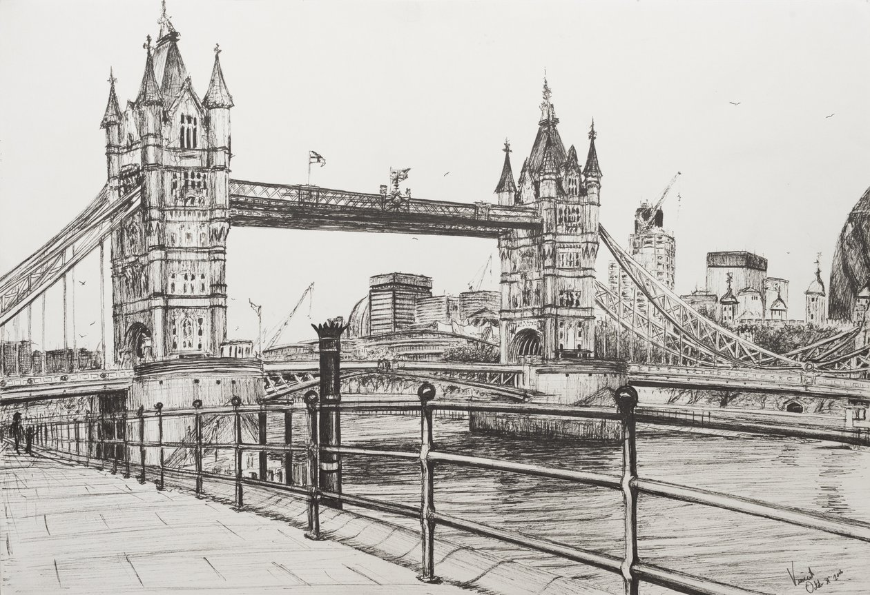 Tower Bridge Londra, 2006, (Kağıt Üzerine Mürekkep) by Vincent Alexander Booth