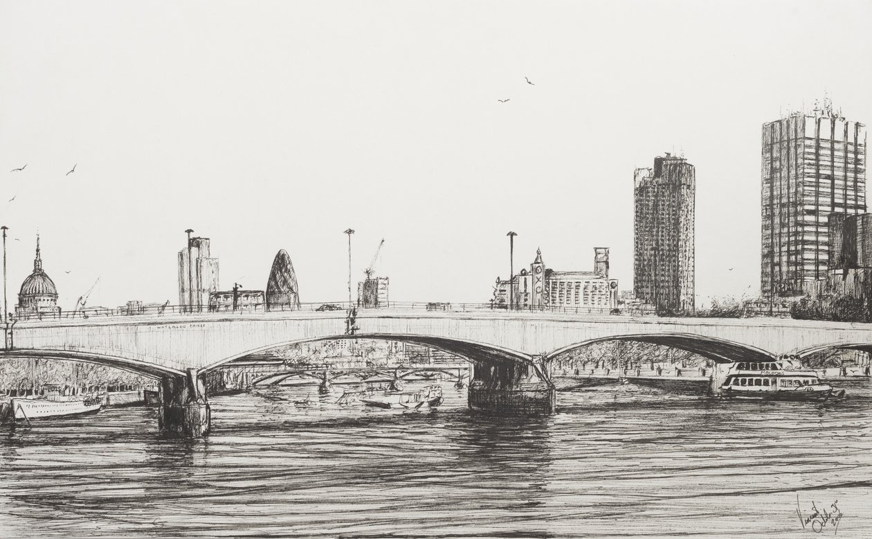 Waterloo Bridge Londra, 2006, (Kağıt Üzerine Mürekkep) by Vincent Alexander Booth