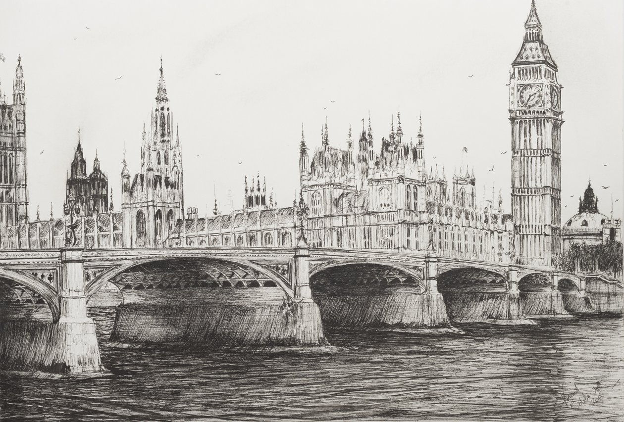 Westminster Bridge Londra, 2006, (Kağıt Üzerine Mürekkep) by Vincent Alexander Booth