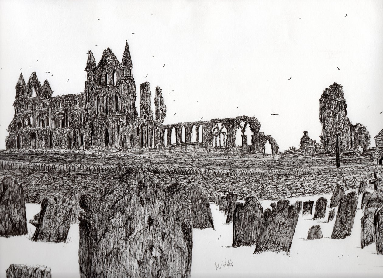 Whitby Abbey, 2007, (kağıt üzerine mürekkep) by Vincent Alexander Booth