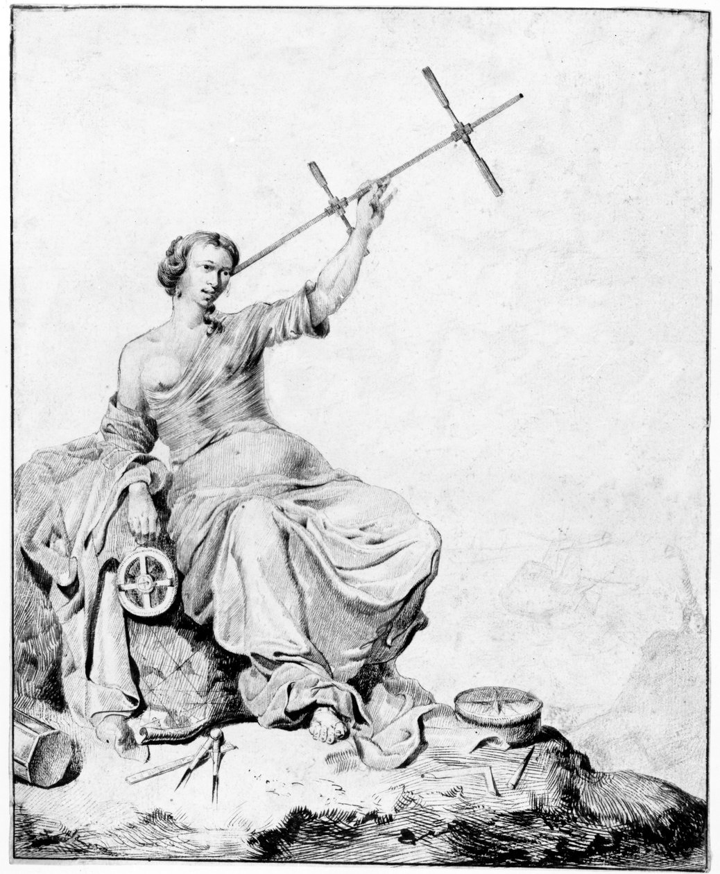 Navigasyon, c.1670-90 (kağıt üzerinde kalem ve mürekkep ve grafit) by Vincent Laurensz van der Vinne
