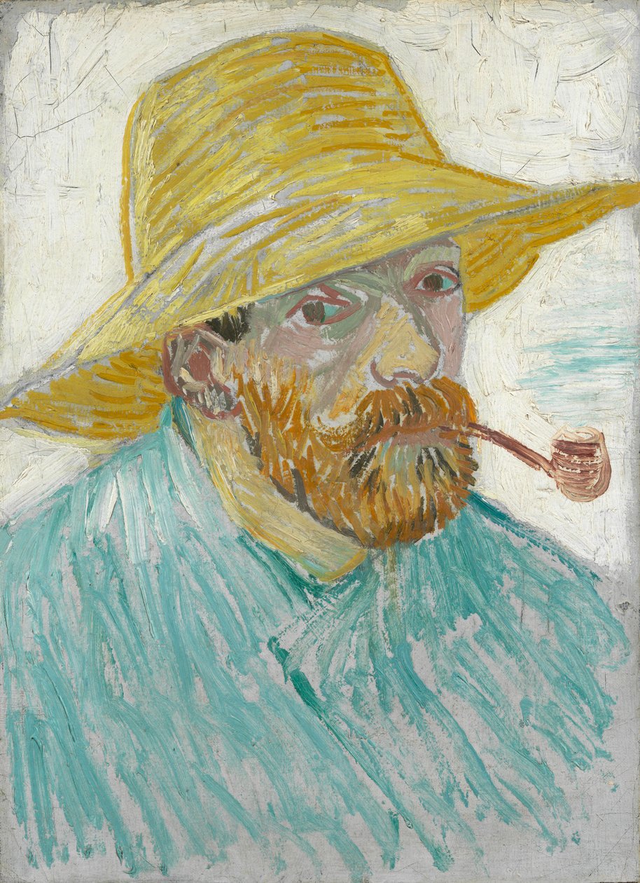Borulu ve Hasır Şapkalı Otoportre by Vincent van Gogh
