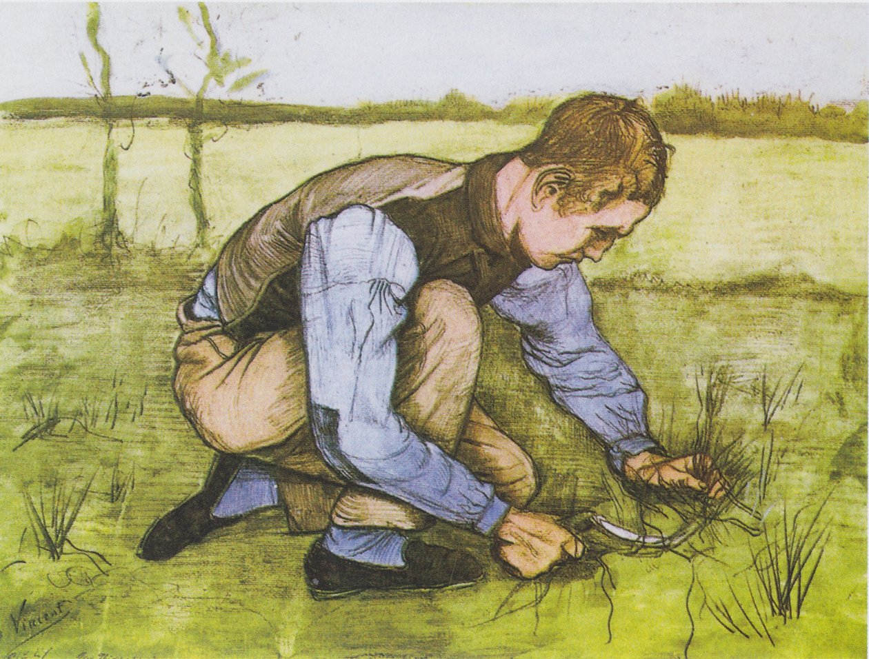 Orak ile çömelmiş çocuk by Vincent van Gogh