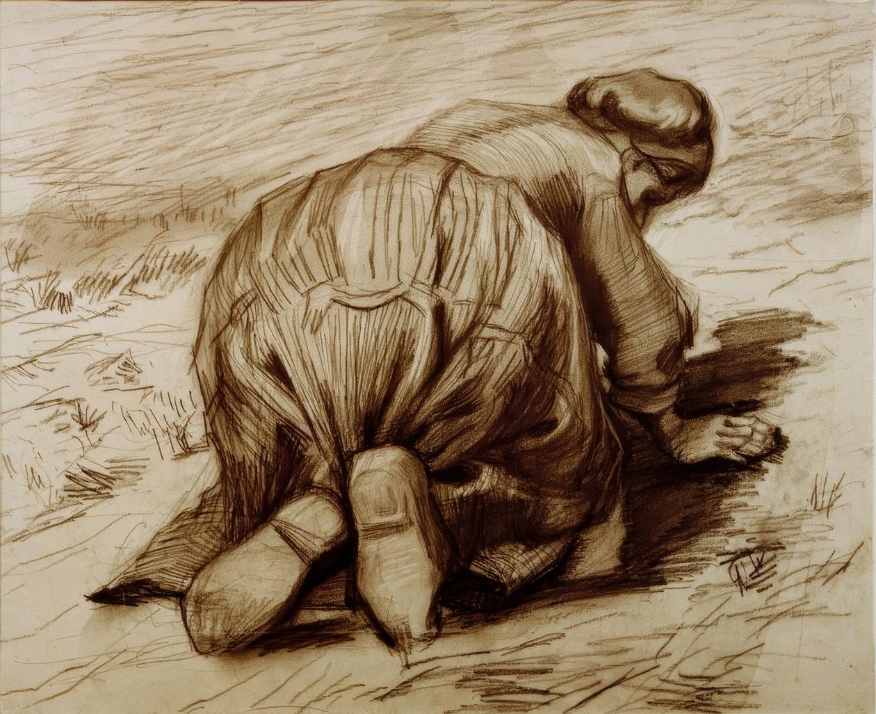 diz çökmüş köylü kadın by Vincent van Gogh