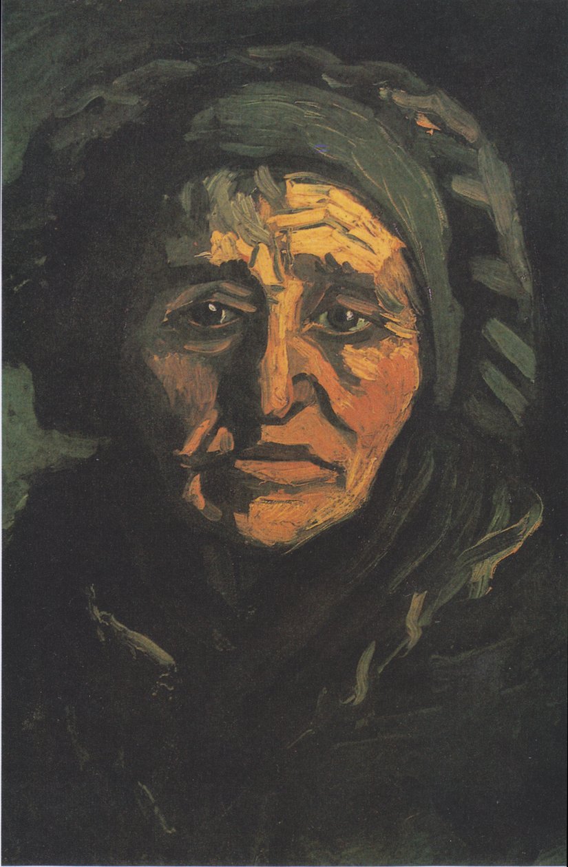 Yeşilimsi kaportalı bir köylü kadının başı by Vincent van Gogh