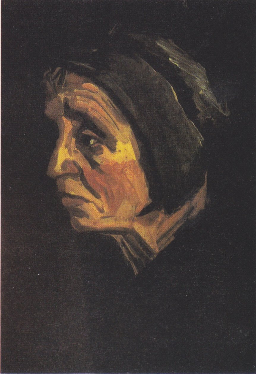 Karanlık bir kukuletalı yaşlı bir köylü kadının başı by Vincent van Gogh
