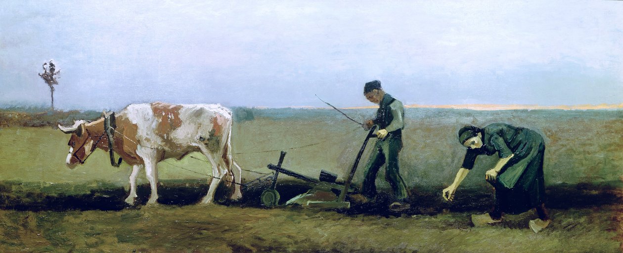 Labourer and Peasant Planting Potatoes, 1884  by Vincent van Gogh