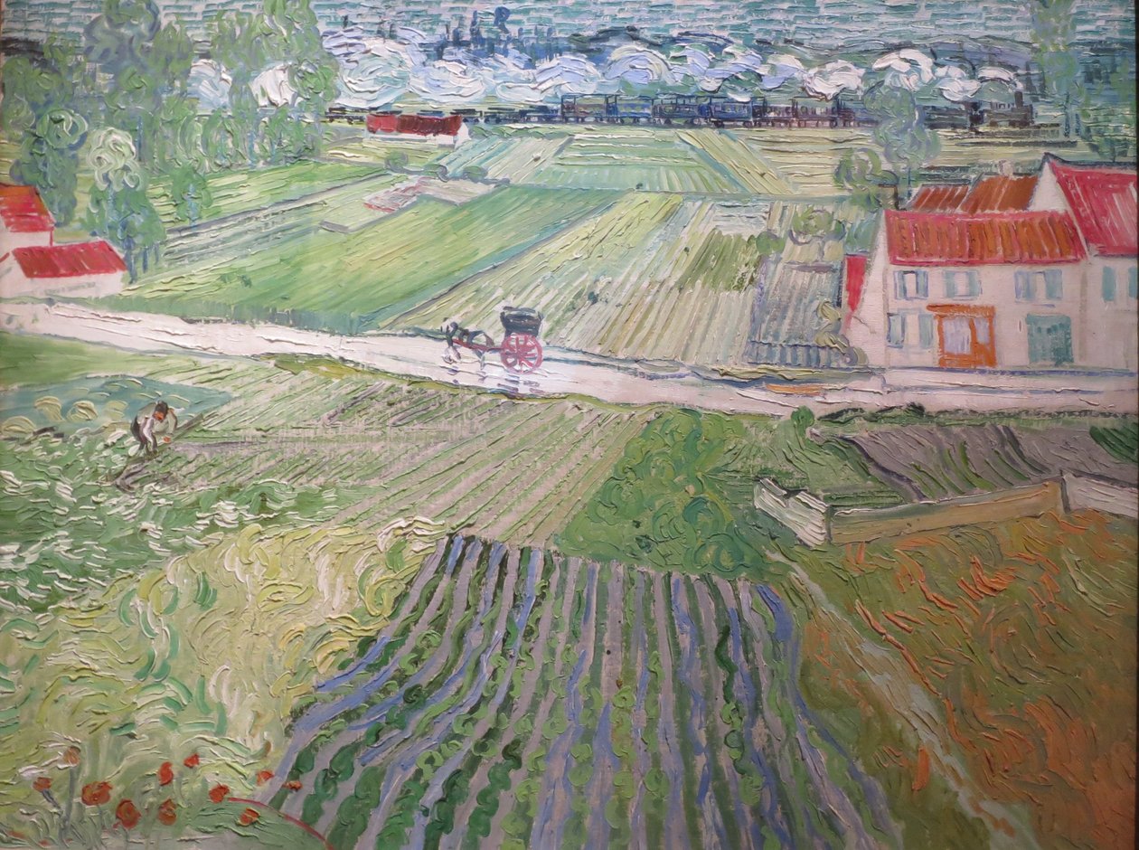 Arabalı ve Trenli Manzara by Vincent van Gogh