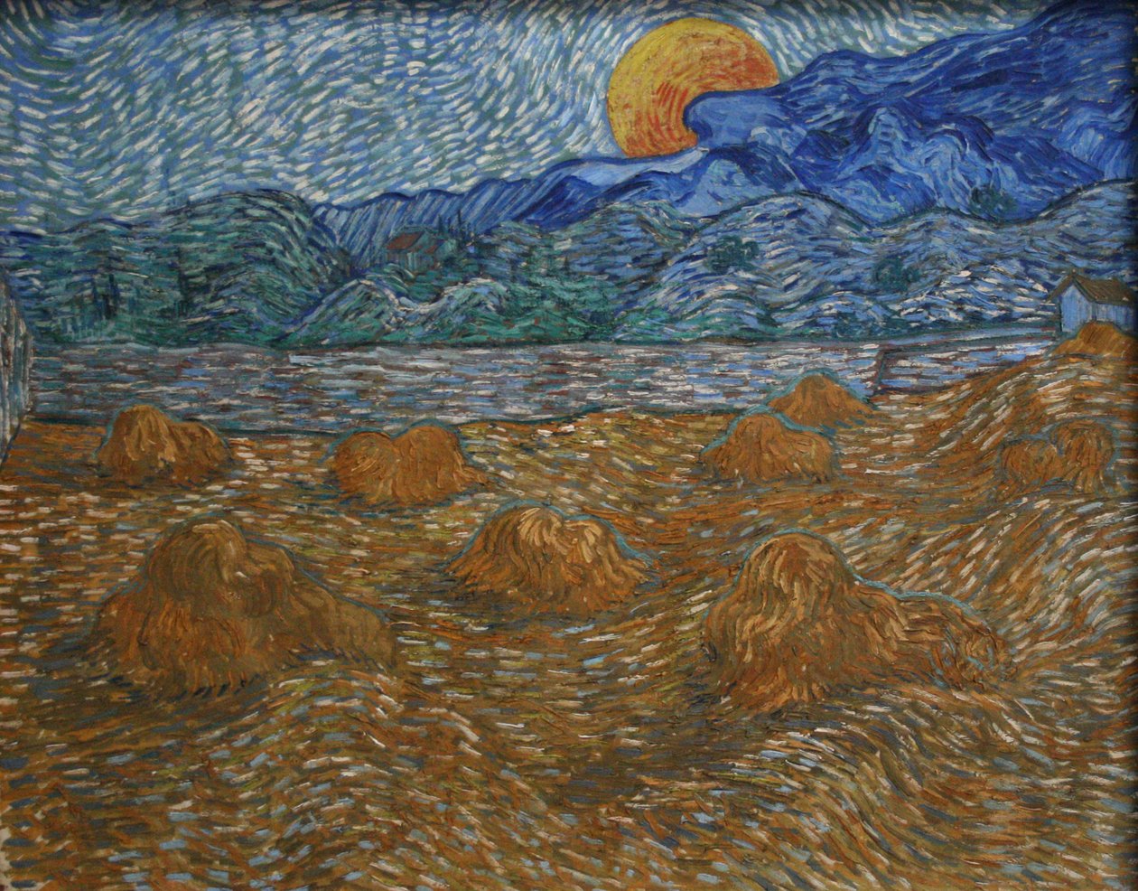 Mısır kabukları ve yükselen ay ile manzara by Vincent van Gogh