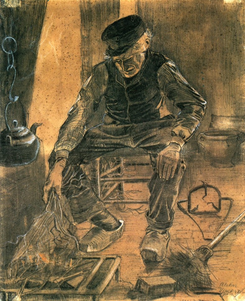 şömine başında yaşlı adam by Vincent van Gogh