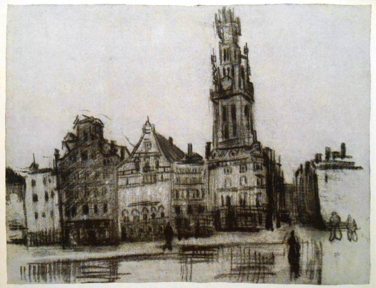 Katedral kulesi ile eski evler by Vincent van Gogh