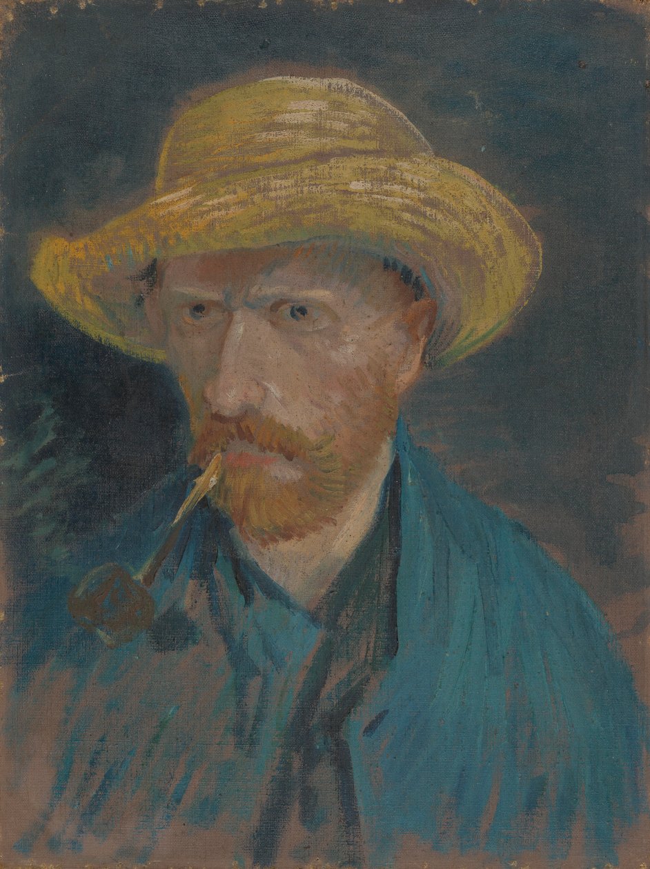 Hasır Şapkalı ve Borulu Otoportre by Vincent van Gogh