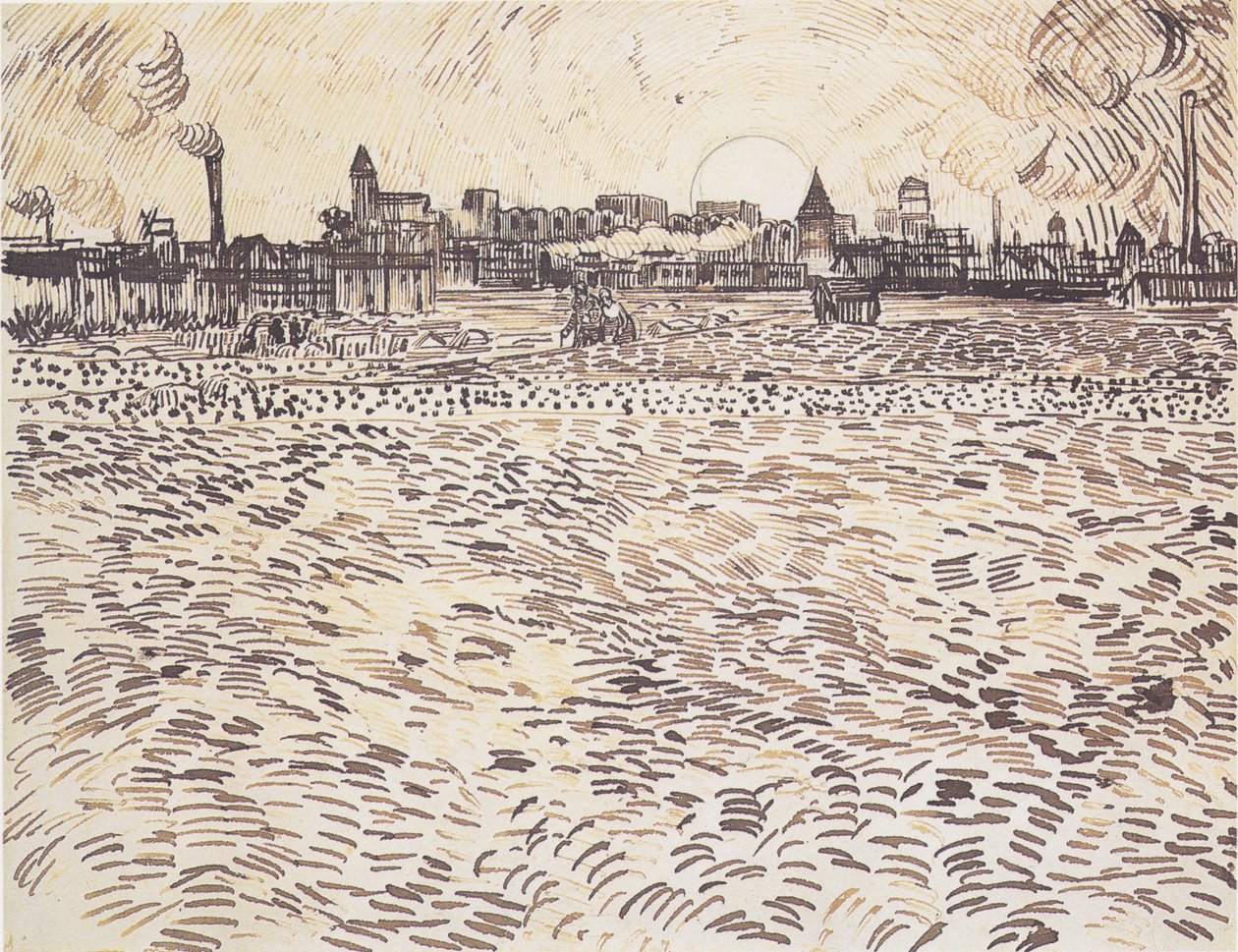 Yaz akşamı, boyalı bir çalışmadan çizim by Vincent van Gogh