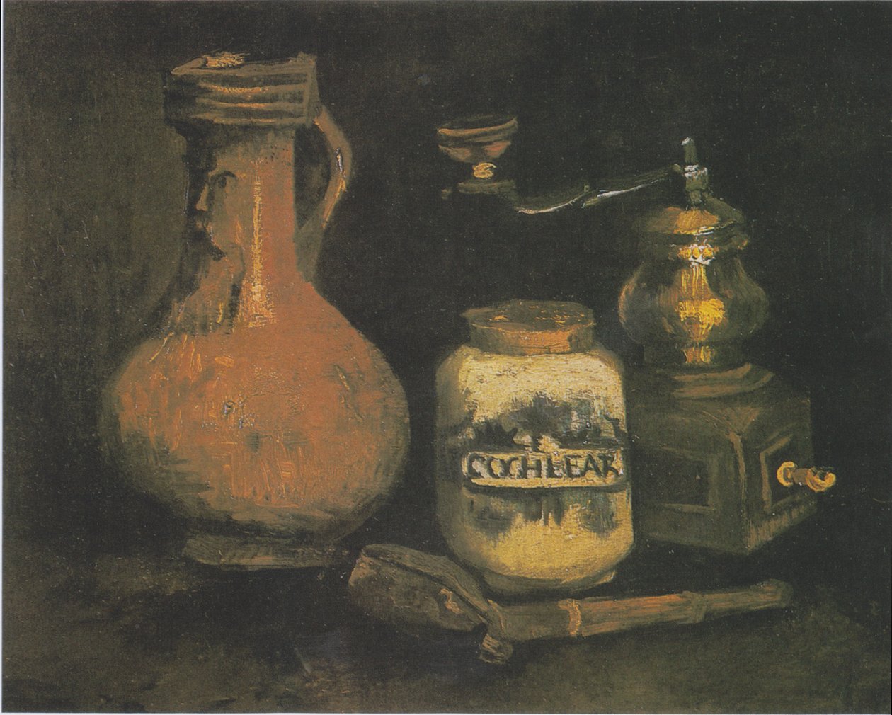 Bartmann kupası, kahve değirmeni ve boru kılıfı ile natürmort by Vincent van Gogh