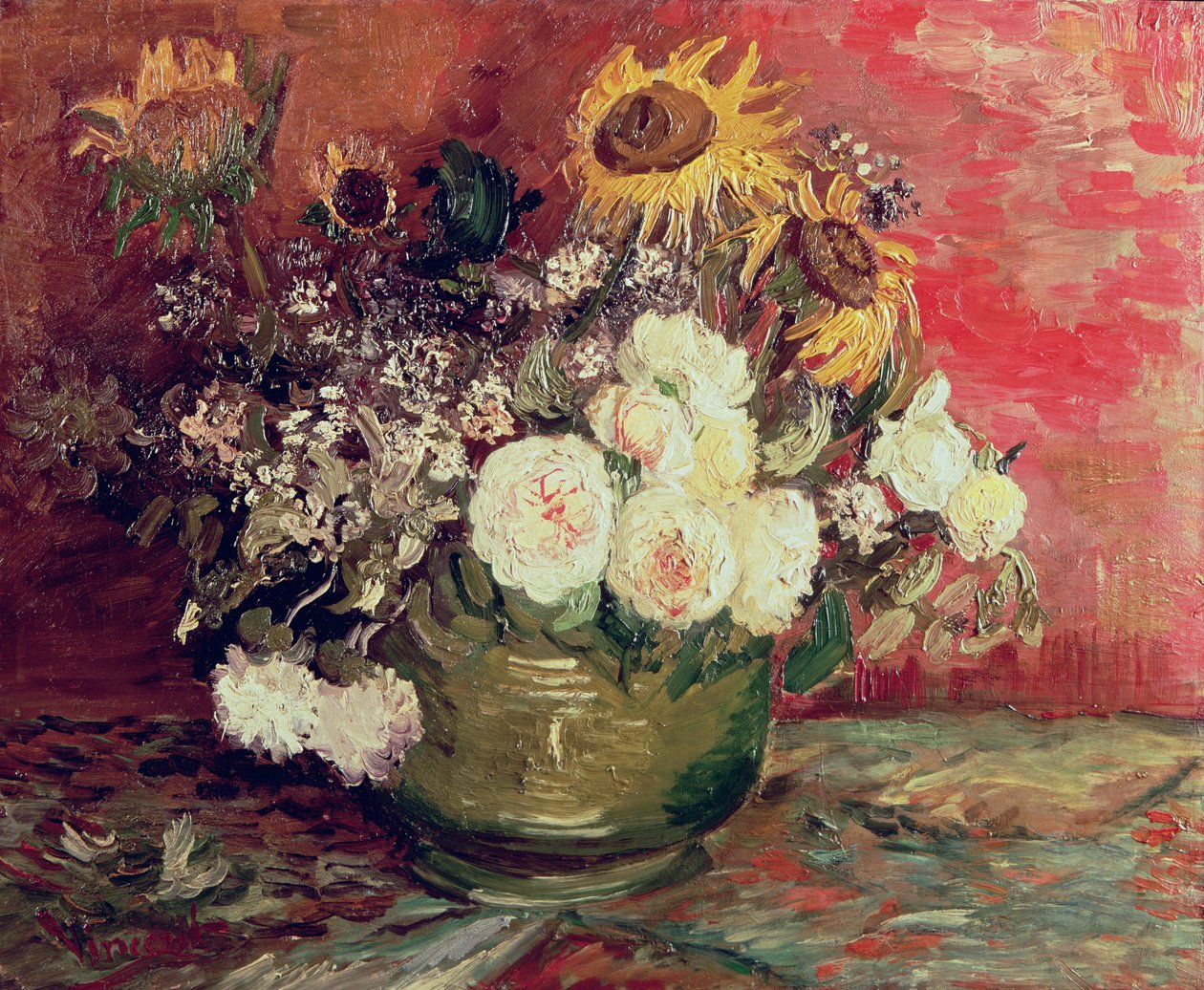 Bir Kasedeki Ayçiçekleri, Güller ve Diğer Çiçekler, 1886 by Vincent van Gogh