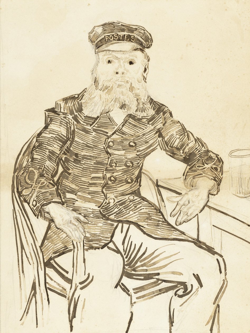 The Postman Joseph Roulin, 1888 (brown ink over graphite on paper) by Vincent van Gogh